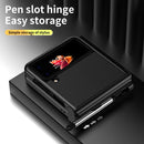 For Samsung Galaxy Z Flip4 Litchi Texture Leather Hinged Electroplated Phone Case with Pen(Black)