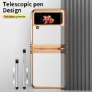 For Samsung Galaxy Z Flip4 Litchi Texture Leather Hinged Electroplated Phone Case with Pen(Gold White)