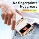 For Samsung Galaxy Z Flip4 Litchi Texture Leather Hinged Electroplated Phone Case with Pen(Gold White)