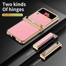 For Samsung Galaxy Z Flip4 Litchi Texture Leather Hinged Electroplated Phone Case with Pen(Gold Pink)