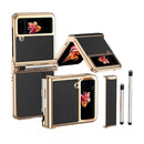 For Samsung Galaxy Z Flip4 Litchi Texture Leather Hinged Electroplated Phone Case with Pen(Black Gold)