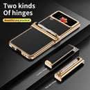 For Samsung Galaxy Z Flip4 Litchi Texture Leather Hinged Electroplated Phone Case with Pen(Black Gold)