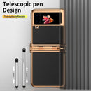 For Samsung Galaxy Z Flip4 Litchi Texture Leather Hinged Electroplated Phone Case with Pen(Black Gold)