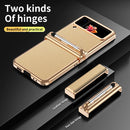 For Samsung Galaxy Z Flip4 Litchi Texture Leather Hinged Electroplated Phone Case with Pen(Gold)