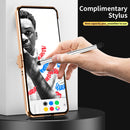 For Samsung Galaxy Z Flip4 Litchi Texture Leather Hinged Electroplated Phone Case with Pen(Gold)