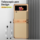 For Samsung Galaxy Z Flip4 Litchi Texture Leather Hinged Electroplated Phone Case with Pen(Gold)