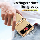 For Samsung Galaxy Z Flip4 Litchi Texture Leather Hinged Electroplated Phone Case with Pen(Gold)