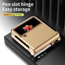 For Samsung Galaxy Z Flip4 Litchi Texture Leather Hinged Electroplated Phone Case with Pen(Gold)