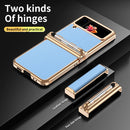 For Samsung Galaxy Z Flip4 Litchi Texture Leather Hinged Electroplated Phone Case with Pen(Gold Blue)