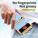 For Samsung Galaxy Z Flip4 Litchi Texture Leather Hinged Electroplated Phone Case with Pen(Gold Blue)