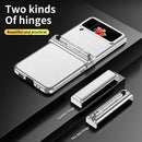 For Samsung Galaxy Z Flip4 Litchi Texture Leather Hinged Electroplated Phone Case with Pen(Silver White)