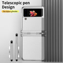 For Samsung Galaxy Z Flip4 Litchi Texture Leather Hinged Electroplated Phone Case with Pen(Silver White)