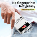 For Samsung Galaxy Z Flip4 Litchi Texture Leather Hinged Electroplated Phone Case with Pen(Silver White)