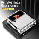 For Samsung Galaxy Z Flip4 Litchi Texture Leather Hinged Electroplated Phone Case with Pen(Silver White)