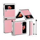 For Samsung Galaxy Z Flip4 Litchi Texture Leather Hinged Electroplated Phone Case with Pen(Silver Pink)