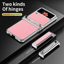 For Samsung Galaxy Z Flip4 Litchi Texture Leather Hinged Electroplated Phone Case with Pen(Silver Pink)