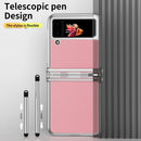 For Samsung Galaxy Z Flip4 Litchi Texture Leather Hinged Electroplated Phone Case with Pen(Silver Pink)