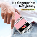 For Samsung Galaxy Z Flip4 Litchi Texture Leather Hinged Electroplated Phone Case with Pen(Silver Pink)