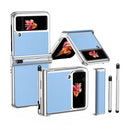 For Samsung Galaxy Z Flip4 Litchi Texture Leather Hinged Electroplated Phone Case with Pen(Silver Blue)