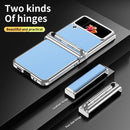 For Samsung Galaxy Z Flip4 Litchi Texture Leather Hinged Electroplated Phone Case with Pen(Silver Blue)