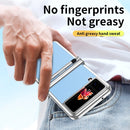 For Samsung Galaxy Z Flip4 Litchi Texture Leather Hinged Electroplated Phone Case with Pen(Silver Blue)