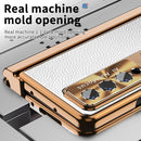 For Samsung Galaxy Z Fold4 Litchi Pattern Magnetic Shell Film Integrated Shockproof Phone Case(Silver Gold)