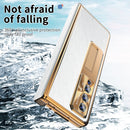 For Samsung Galaxy Z Fold4 Litchi Pattern Magnetic Shell Film Integrated Shockproof Phone Case(Silver Gold)