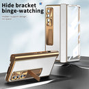 For Samsung Galaxy Z Fold4 Litchi Pattern Magnetic Shell Film Integrated Shockproof Phone Case(Silver Gold)