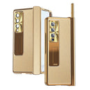 For Samsung Galaxy Z Fold4 Litchi Pattern Magnetic Shell Film Integrated Shockproof Phone Case(Gold)