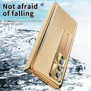 For Samsung Galaxy Z Fold4 Litchi Pattern Magnetic Shell Film Integrated Shockproof Phone Case(Gold)