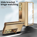For Samsung Galaxy Z Fold4 Litchi Pattern Magnetic Shell Film Integrated Shockproof Phone Case(Gold)
