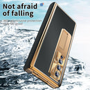 For Samsung Galaxy Z Fold4 Litchi Pattern Magnetic Shell Film Integrated Shockproof Phone Case(Black Gold)