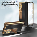 For Samsung Galaxy Z Fold4 Litchi Pattern Magnetic Shell Film Integrated Shockproof Phone Case(Black Gold)