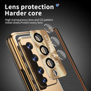 For Samsung Galaxy Z Fold4 Litchi Pattern Magnetic Shell Film Integrated Shockproof Phone Case(Black Gold)