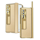 For Samsung Galaxy Z Fold4 Litchi Pattern Magnetic Shell Film Integrated Shockproof Phone Case(Champagne Gold)