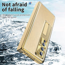 For Samsung Galaxy Z Fold4 Litchi Pattern Magnetic Shell Film Integrated Shockproof Phone Case(Champagne Gold)