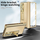 For Samsung Galaxy Z Fold4 Litchi Pattern Magnetic Shell Film Integrated Shockproof Phone Case(Champagne Gold)