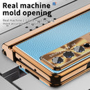 For Samsung Galaxy Z Fold4 Litchi Pattern Magnetic Shell Film Integrated Shockproof Phone Case(Blue Gold)
