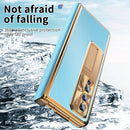 For Samsung Galaxy Z Fold4 Litchi Pattern Magnetic Shell Film Integrated Shockproof Phone Case(Blue Gold)