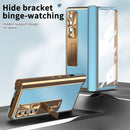 For Samsung Galaxy Z Fold4 Litchi Pattern Magnetic Shell Film Integrated Shockproof Phone Case(Blue Gold)