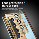 For Samsung Galaxy Z Fold4 Litchi Pattern Magnetic Shell Film Integrated Shockproof Phone Case(Blue Gold)