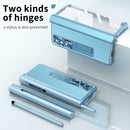 For Samsung Galaxy Z Fold4 Litchi Pattern Magnetic Shell Film Integrated Shockproof Phone Case(Far Peak Blue)