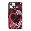 For iPhone 14 3D Colored Drawing Flip Leather Phone Case (Red Heart)