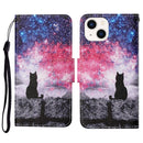 For iPhone 14 3D Colored Drawing Flip Leather Phone Case (Star Cat)