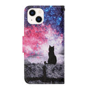 For iPhone 14 3D Colored Drawing Flip Leather Phone Case (Star Cat)