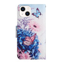 For iPhone 14 3D Colored Drawing Flip Leather Phone Case (Purple butterfly)
