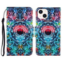 For iPhone 14 3D Colored Drawing Flip Leather Phone Case (Mandala)