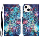 For iPhone 14 3D Colored Drawing Flip Leather Phone Case (Star Mandala)