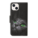 For iPhone 14 Plus 3D Colored Drawing Flip Leather Phone Case (Black Cat)