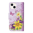 For iPhone 14 Plus 3D Colored Drawing Flip Leather Phone Case (Yellow Flowers)